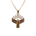 Close-up of gold Virgin Mary pendant with colorful crystals and marquise stones - Style 0196 Goddess 4 Box Chain