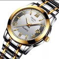 Men's business quartz watch with two-tone silver and gold steel strap and grey dial - Two-tone Gold White Dial (Single Calendar)