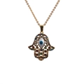 Collana Hamsa dorata con ciondolo occhio del male colorato e catenina a croce fine - 0022-Mano di Fatima / Oro / Catena a O