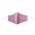 Détail du masque rose à paillettes avec motif en losanges dorés et boucles d'oreilles réglables - Enfant / Rose Paillettes de Diamant