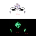 Glow in the dark rhinestone face stickers showing before and after luminous effect - YJ-14
