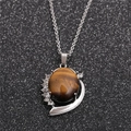 Collar de plata con colgante de ojo de tigre ovalado y pedrería brillante - Pulsera de piedra ojo de tigre