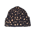 Detailed view of leopard print knit beanie featuring ribbed texture and stylish cuffed design - M(54-58cm) / Dark Grey Leopard