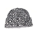 Close-up of the leopard print knit pattern and cuffed texture on this winter beanie - M(54-58cm) / Light Grey Leopard