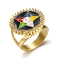 Goldener Freimaurer OES Ring aus Edelstahl mit farbigem Emaille Stern und Kristallen - US 10 / Gold