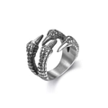 Gothic vintage silver stainless steel dragon claw open ring for men in retro style - US 7 / Steel Color (06503)