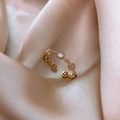 Bague ouverte lapin dorée avec pierres oeil-de-chat et cristaux sur soie champagne - Ouvert Réglable / 10# Œil de Chat Rond