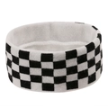 Detail of checkered black and white knitted headband showing elastic wool texture - Checkerboard Headband