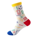 Mid-calf cotton socks with geometric graffiti patterns and vibrant color-block design - No. 127 Graffiti Geometric