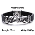 Punk rocker leather motorcycle bracelet for men with silver steel biker charm detail - Motorcycle Style (KB59313-BD)