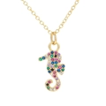 Exquisite gold seahorse pendant necklace inlaid with multi-color cubic zirconia crystals - Seahorse Shape (款式3)