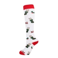 White Christmas compression socks with red reindeer and festive patterns - Christmas Sock