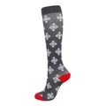 Dark grey compression socks with red toe and heel featuring white snowflake patterns - Grey Base Snowflake