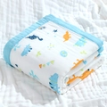 Soft six-layer cotton gauze baby towel with cartoon dinosaur prints and blue edges - 4-Layer Wide Edge 110*110cm / Blue Dino