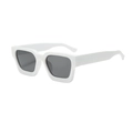 Retro white square frame sunglasses with smoke grey lenses and thick temples - Solid White Frame Grey Lens