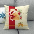 Christmas bear and tree pattern on beige linen cushion cover for sofa holiday decor - Style 27