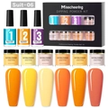 Flat lay view of a 6-color dipping powder nail kit with 3 base liquids and salmon tones - Solid Color Dipping Powder Set 06 (Suit-06)