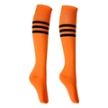 Orange knee-high sports socks with three black stripes on the upper cuff for athletes - Orange Black Edge