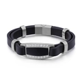 Bracciale da uomo in pelle nera con acciaio inossidabile dorato e intarsi in zirconia - Acciaio Inossidabile + Pelle Bovina + Zirconia / Stile Argento (KB87973-BD)