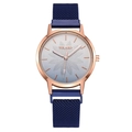 Women's quartz watch with blue gradient floral dial and rose gold magnetic mesh strap - Blue
