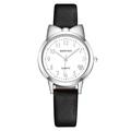 Cute girls quartz watch with black leather strap and silver cat ear case design - Silver Case Black Strap