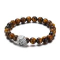 Bracciale da uomo in perline di occhio di tigre con teschio in acciaio inossidabile argento - Stile Occhio di Tigre Giallo Teschio Argentato (KB138349-Z)