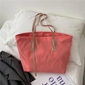 Minimalist coral pink large capacity tote bag with khaki thin shoulder straps - Without Pendant / Pink