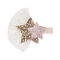 Unicorn glitter star hair clip with white mesh bow and pink sequin accents for girls - Light Pink Star Bow