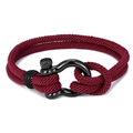 Men's dark red woven rope bracelet featuring a matte black horseshoe shackle buckle - Burgundy / 21cm