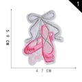 Pink ballet shoes embroidery patch with Cute text and silver bow, 5.9x4.7 cm size - Pink Ballet Shoes