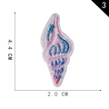 Pink seashell embroidery patch with blue stripes and size markers of 4.4 x 2.0 cm - Pink Conch