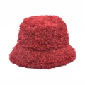 Detailed view of dark red lamb wool bucket hat with thick and soft fleece texture - M (56-58cm) / Burgundy