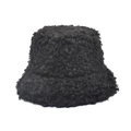 Detail shot of the plush black lamb wool texture on this thick winter bucket hat for women - M (56-58cm) / Black