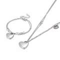 Polished silver stainless steel heart pendant necklace and double-layer bracelet set - Silver (KS133364-Z)
