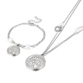 Double-layered silver necklace and bracelet set with Tree of Life charms and pearls - Steel Color (KS133366-Z)