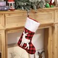 Chaussette de Noël à carreaux rouges et noirs avec revers en fourrure et renne brodé - Renne Carreaux Rouge Noir