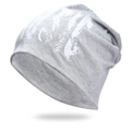 Heather gray beanie hat with music letter print for hip-hop and streetwear style - One Size / Light Gray