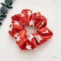 Red velvet scrunchie with white star pattern for Christmas hair styling - Red Stars