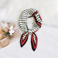 French style pleated silk scarf featuring black polka dots and red stripe borders - Red Border Polka Dot