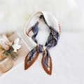 Pleated silk scarf with geometric houndstooth pattern in white, brown, and navy blue - 6 Pleats / Orange Grey Geometric
