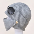 Cappello da aviatore in maglia grigio scuro con occhiali e maschera rimovibile per inverno - Grigio