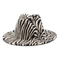 Detailed close-up of a wide-brimmed fedora hat featuring a bold black and white zebra pattern - Beige