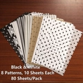 Detailed set of 80 black and white patterned tissue papers for DIY gift wrapping - Black & White (80 Sheets/Pack)