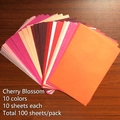 Macro detail of cherry blossom themed colorful tissue paper set with 10 vibrant warm shades - Sakura (100 Sheets/Pack)