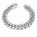 Iced out silver cuban link bracelet 13mm with sparkling crystals and box clasp - 18.5cm Silver