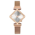 Elegant women's watch with rose gold mesh band and diamond-shaped silver dial - Rose Gold