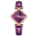 Fashion women's watch with purple diamond dial and glossy leather strap in rose gold case - Purple