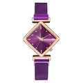Elegant women's quartz watch with purple rhombic dial and rose gold mesh strap - Purple