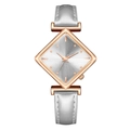 Women's watch with rose gold diamond case and silver-gray leather strap in variant style - White
