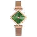 Montre femme or rose élégante avec cadran vert en losange et bracelet magnétique - Vert